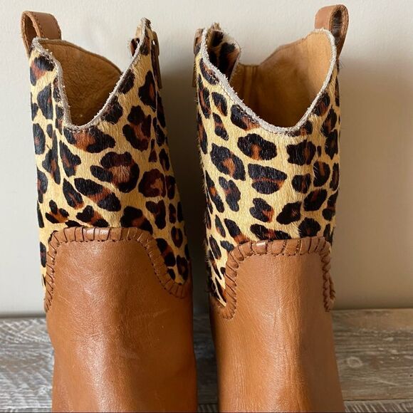 Rare-jack Rogers-Animal Calf Hair Print Western/Boho Leather Boots - Picture 6 of 15